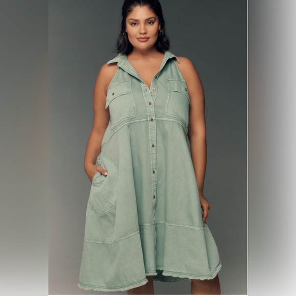 NWT Anthropologie Pilcro Sleeveless Halter Swing Midi Dress in Green, size XL - Picture 1 of 13
